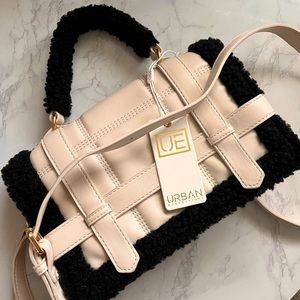 NWT Urban Expressions crossbody vegan leather and black sherpa bag